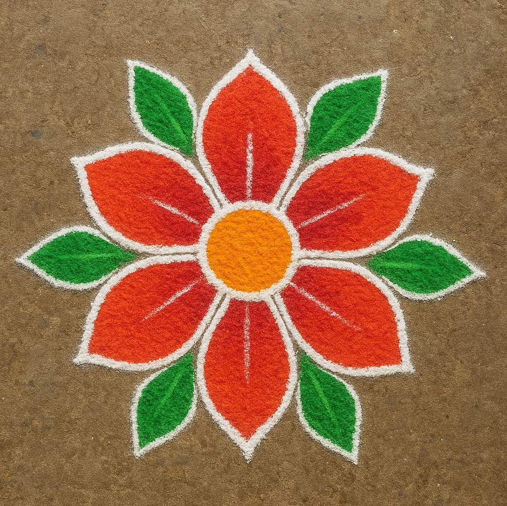 पाकळ्या वापरून काढायची सोपी फुलांची रांगोळी डिझाइन