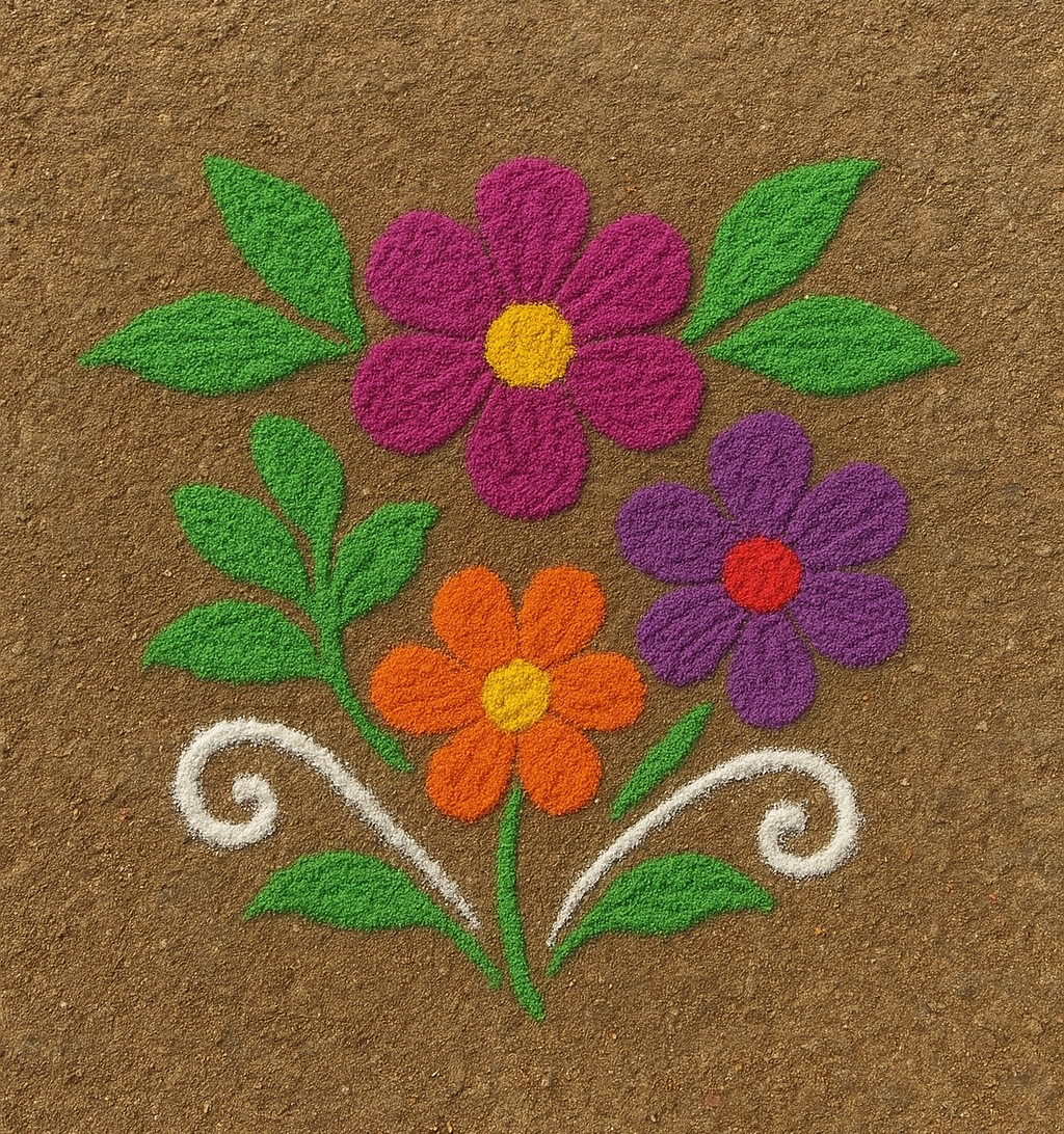 दिवाळी उत्सवासाठी फुलांच्या डिझाइनची रांगोळी