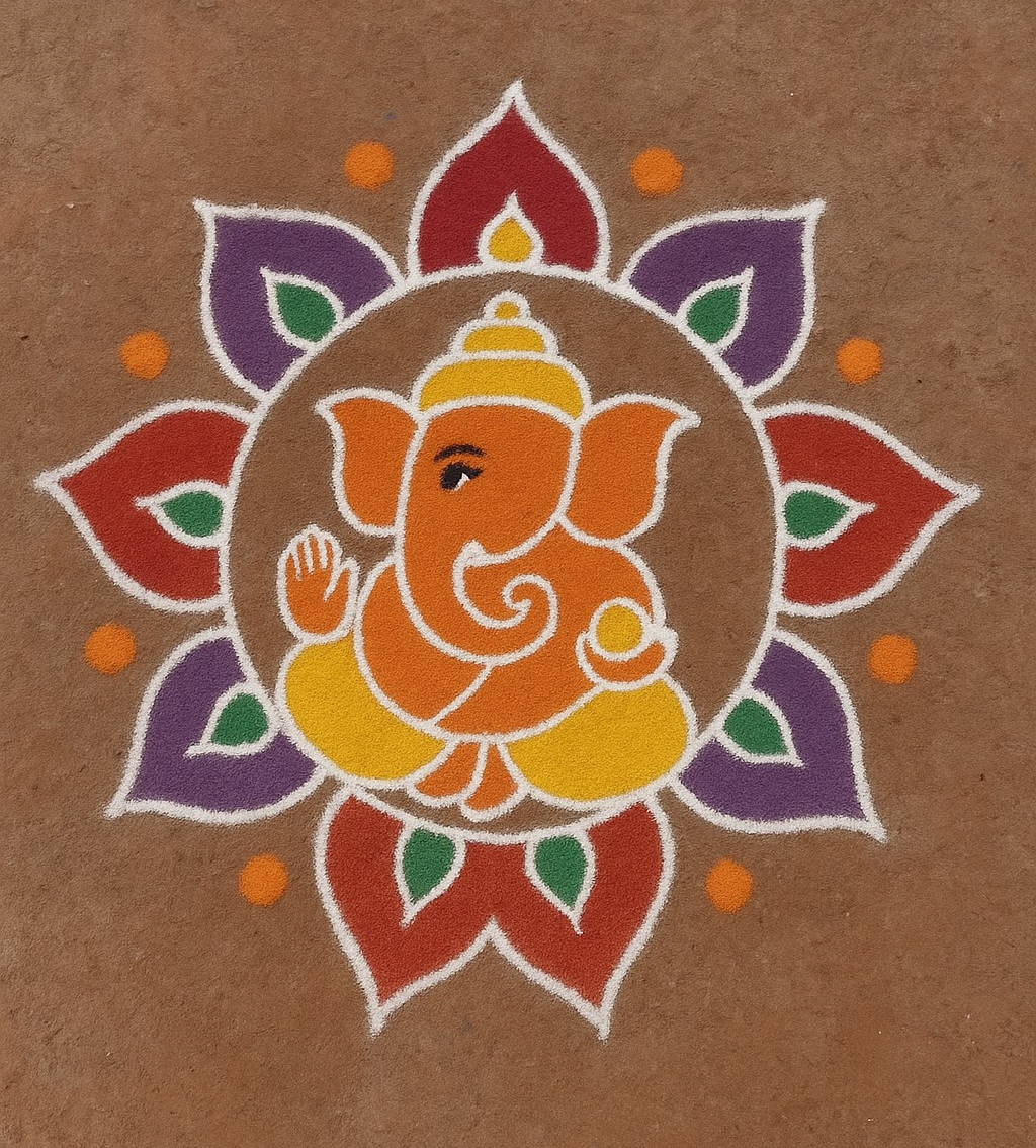 गणेश चतुर्थीसाठी गणपती रांगोळी डिझाइन